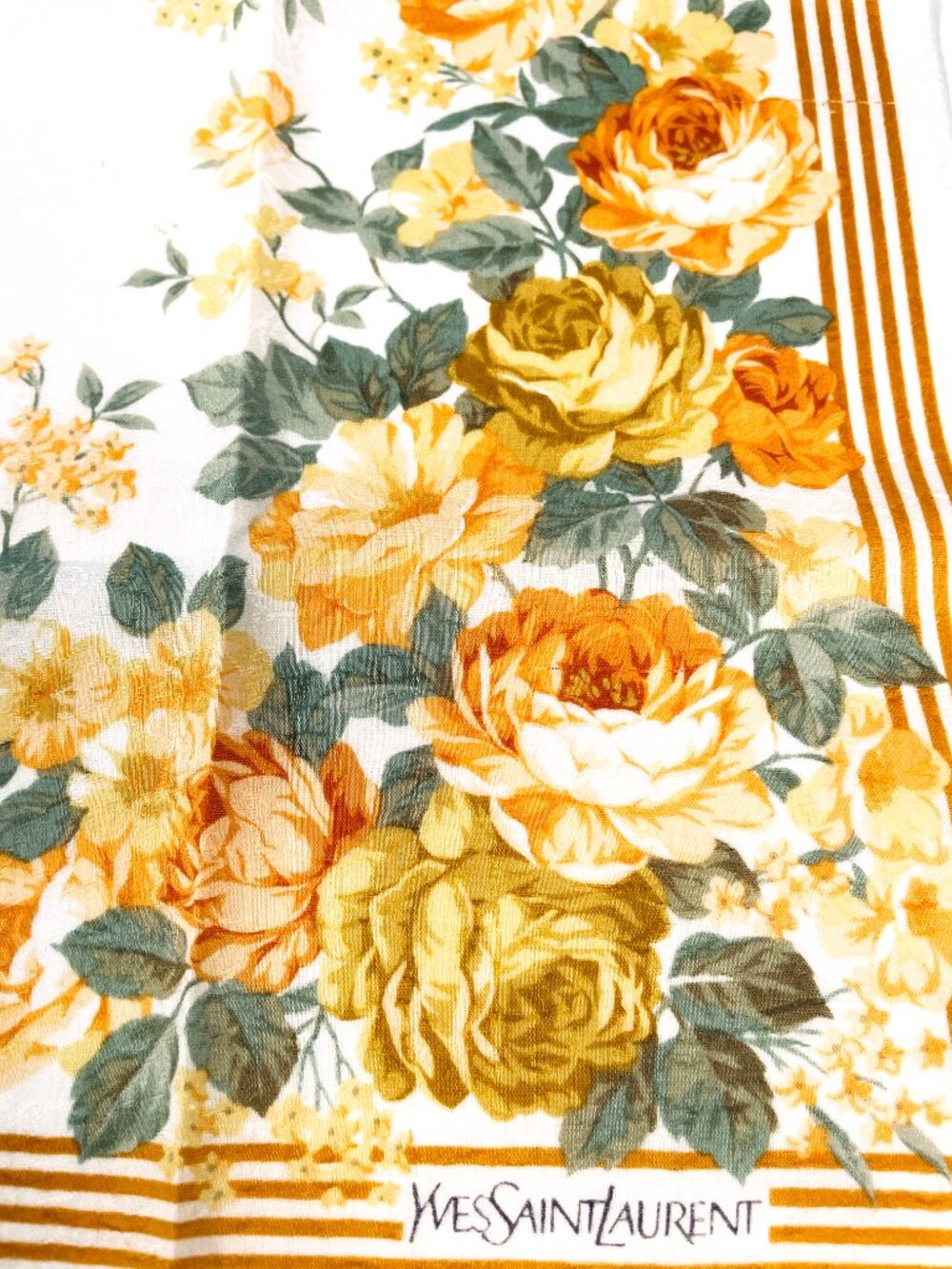 Vintage Yves Saint Laurent Cotton Floral Scarf – Rolled Hem - Picture 5 of 9